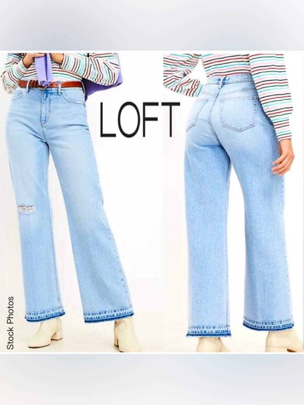 LOFT High Rise Wide Leg Unpicked Hem Jeans (32/14)
